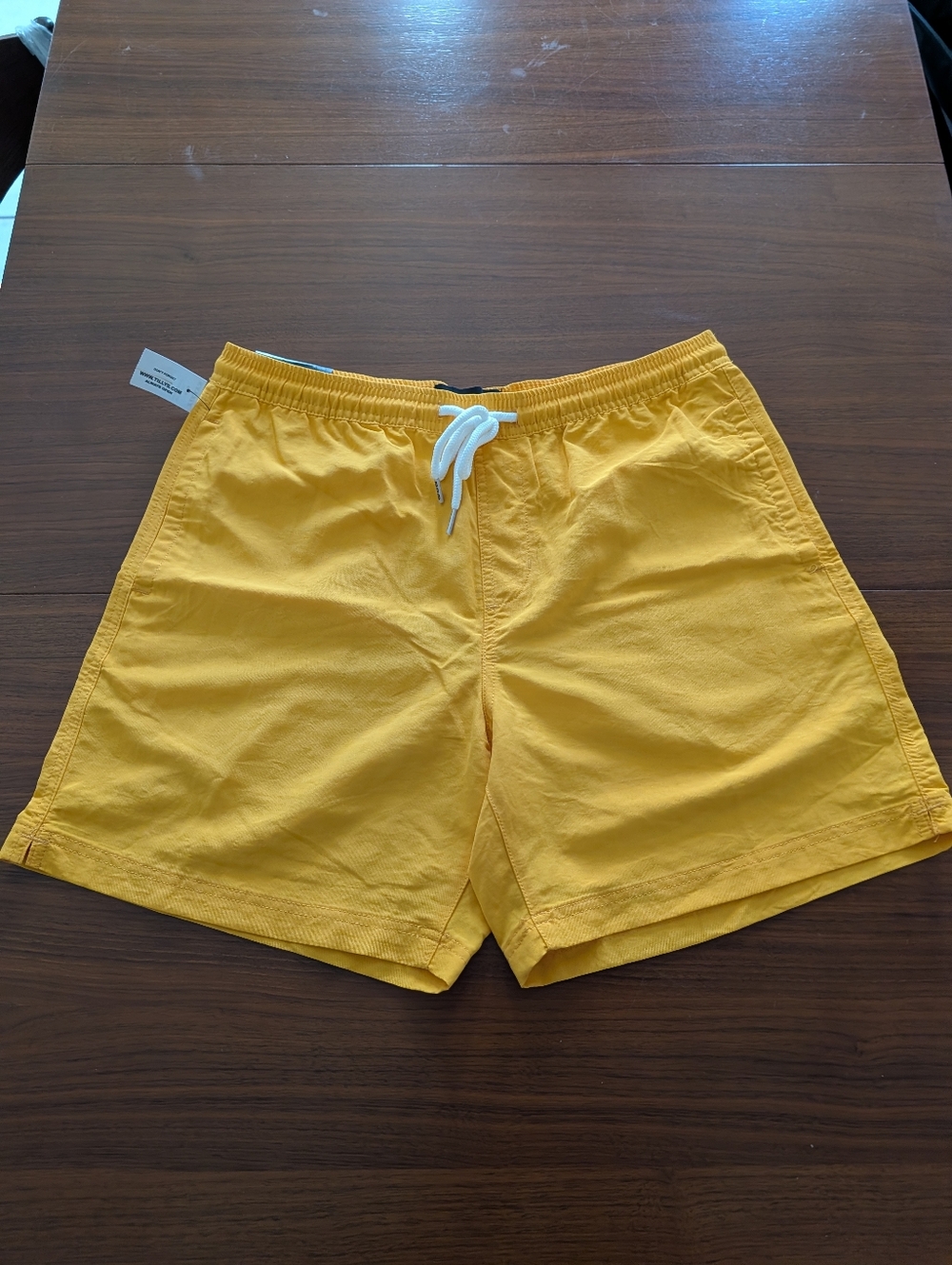 RSQ Men's Medium Nylon Bright Yellow Swim Trunks with White Drawstring New